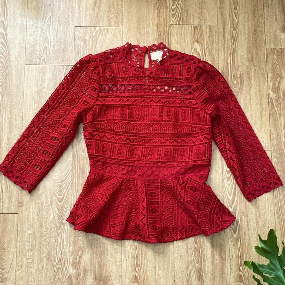 Moulinette Soeurs by Anthropologie Crochet Peplum Top Size-2